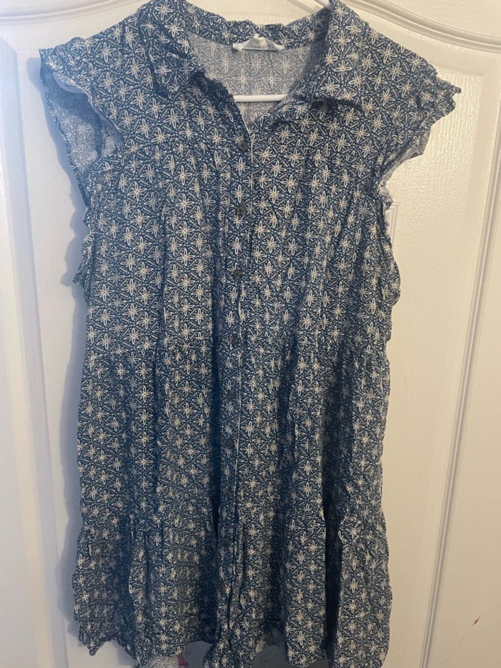 Lucky Brand Navy Blue Floral Button-Front Dress